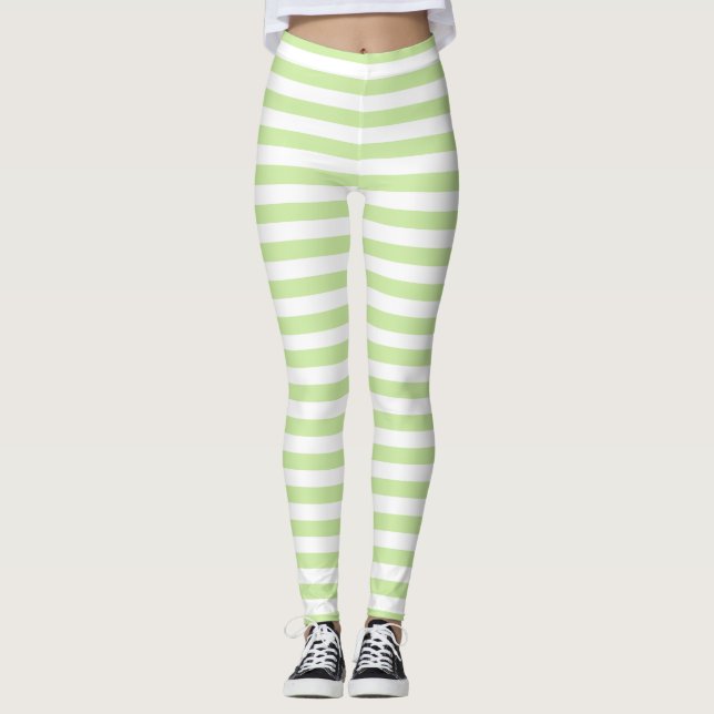strips green sports original design floral sport leggings (Front)