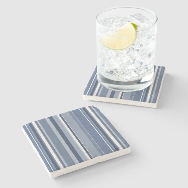 Strips of Blue and white Stone Coaster (Side)