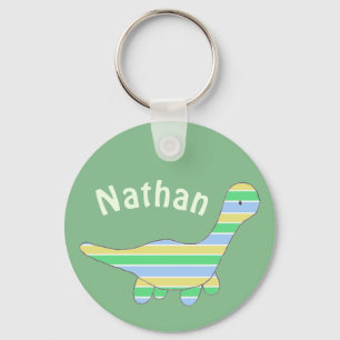 Stripy Dinosaur Green Personalised Key Ring