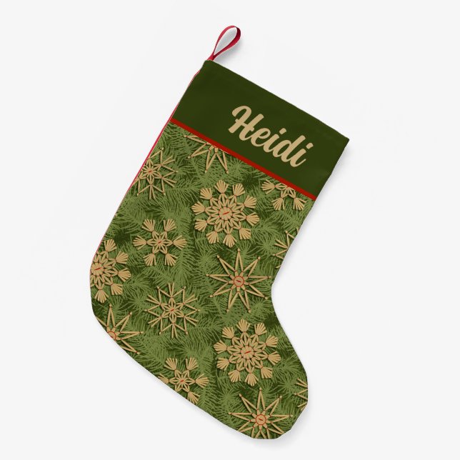 Strohsterne on Pine Tree Small Christmas Stocking (Front (Hanging))