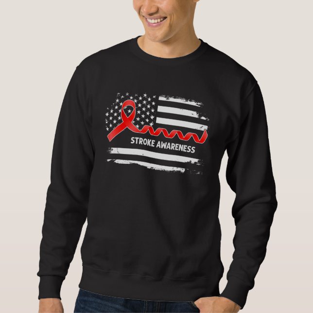 Stroke Awareness American Flag   Red Ribbon Sweatshirt (Front)