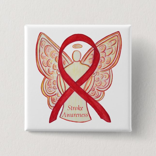 Stroke Awareness Red Ribbon Angel Custom Art Pin (Front)