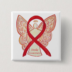 Stroke Awareness Red Ribbon Angel Custom Art Pin
