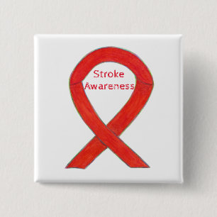 Stroke Awareness Red Ribbon Custom Art Pin