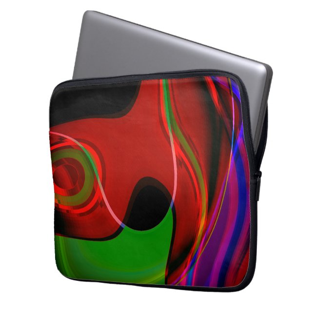 Stroke curve with slight overlap over red to green laptop sleeve (Front Left)