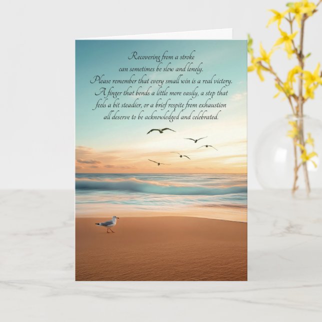 Stroke Get Well Coastal Calm Beach with Seagulls Card (Yellow Flower)
