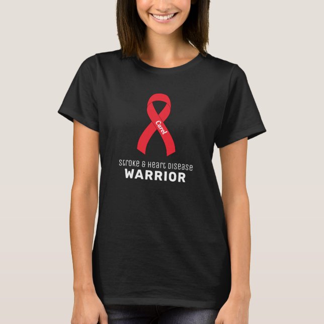 Stroke & Heart Disease Ribbon Black T-Shirt (Front)