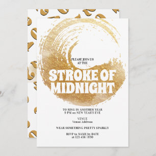 Stroke of Midnight Party Black Gold New Year's Eve Invitation