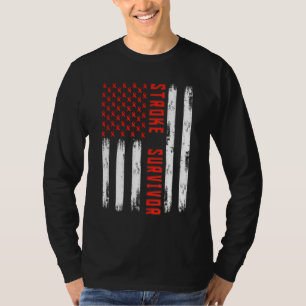 Stroke Survivor American Flag Red Ribbon Stroke Aw T-Shirt