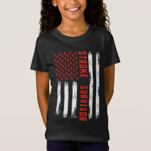 Stroke Survivor American Flag Red Ribbon Stroke Aw T-Shirt
