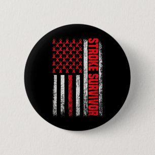 Stroke Survivor American Flag Red Ribbon Women Usa 6 Cm Round Badge