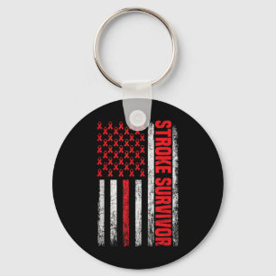Stroke Survivor American Flag Red Ribbon Women Usa Key Ring