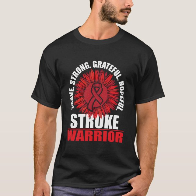 Stroke Warrior Stroke Survivor Red Awareness Ribbo T-Shirt (Front)