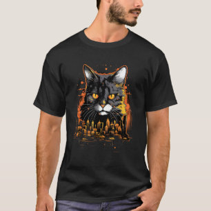 Strokes of Urban Creativity Cat Drawing Design T-Shirt