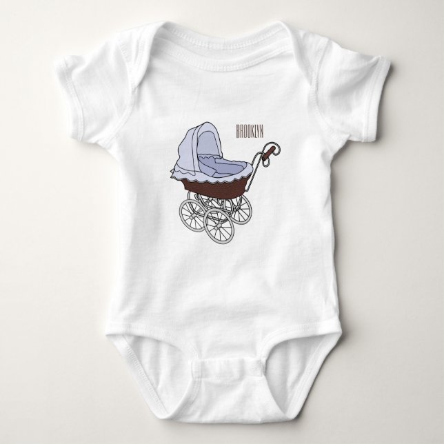 Stroller cartoon illustration  baby bodysuit (Front)