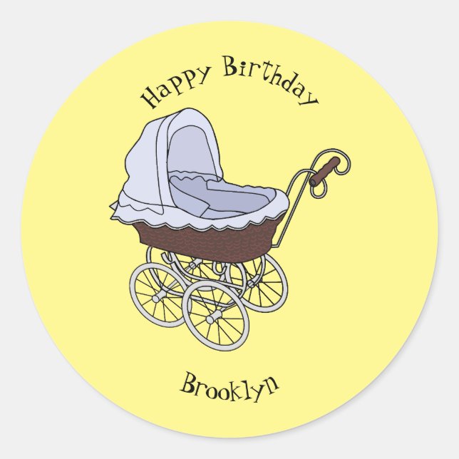 Stroller cartoon illustration classic round sticker (Front)