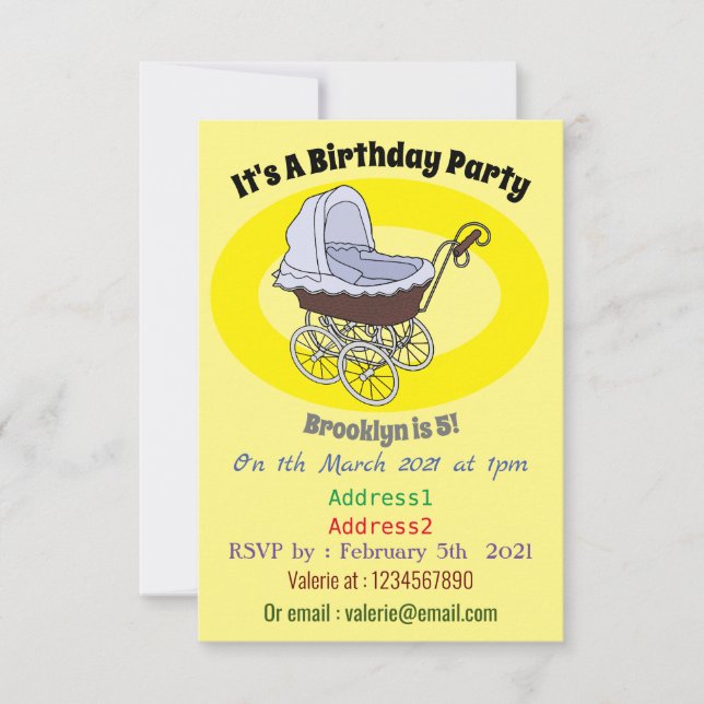 Stroller cartoon illustration invitation (Front)