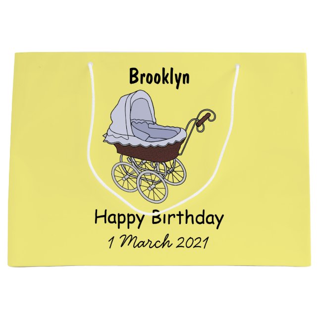 Stroller cartoon illustration large gift bag (Front)