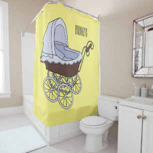 Stroller cartoon illustration shower curtain