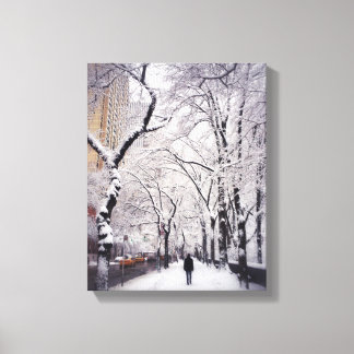 Strolling A Snowy City Sidewalk Canvas Print