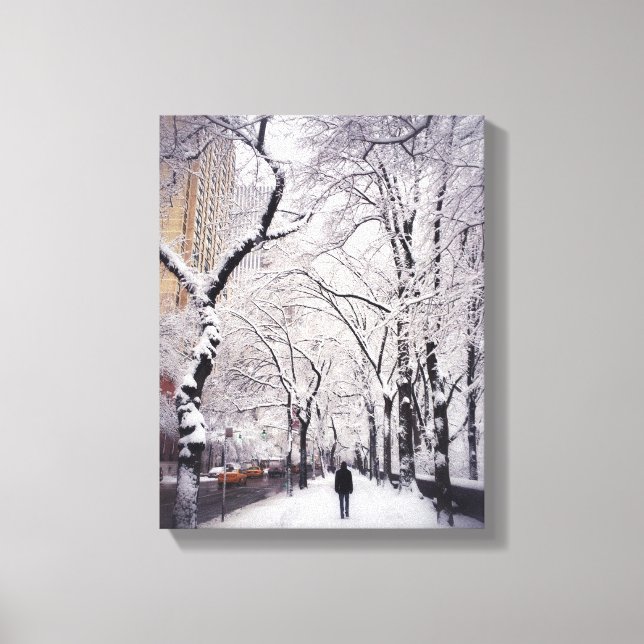 Strolling A Snowy City Sidewalk Canvas Print (Front)