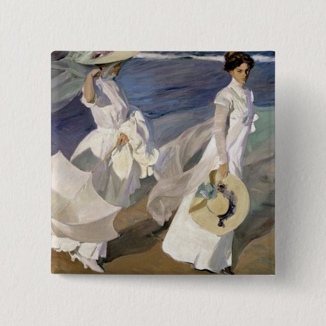 Strolling along the Seashore, 1909 15 Cm Square Badge (Front)