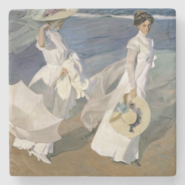 Strolling along the Seashore, 1909 2 Stone Coaster (Front)