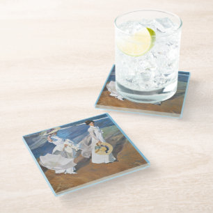 Strolling along the Seashore, Joaquín Sorolla  Glass Coaster