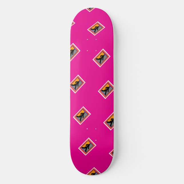 Strolling Lady In Black Hot Pink Skateboard (Front)