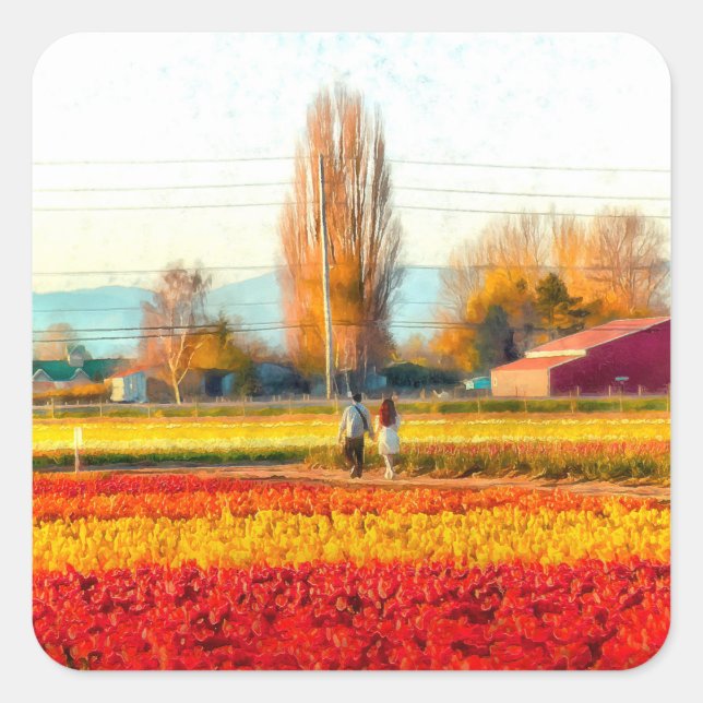 Strolling Through Skagit Tulips Fields Square Sticker (Front)