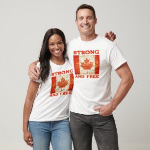 Strong and Free Canadian Red Maple Leaf Flag T-Shirt