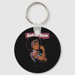 Strong Autism Mum Awareness Afro Mother Black Woma Key Ring