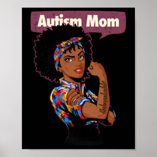 Strong Autism Mum Awareness Afro Mother Black Woma Poster