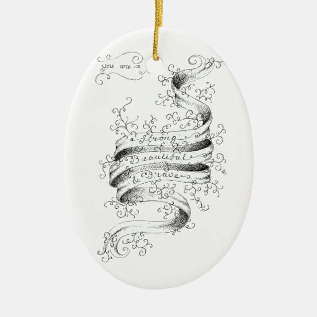 Strong, Beautiful & Brave Ceramic Tree Decoration (Front)