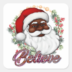 Strong Black Santa Melanin Chrismas Claus Men  Square Sticker