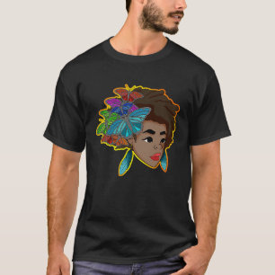 Strong Black Woman Afro Butterflies Collage Hair M T-Shirt