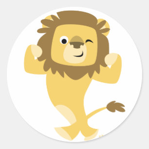 Strong Cartoon Lion round sticker