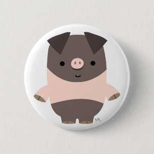 Strong Cartoon Pig button badge