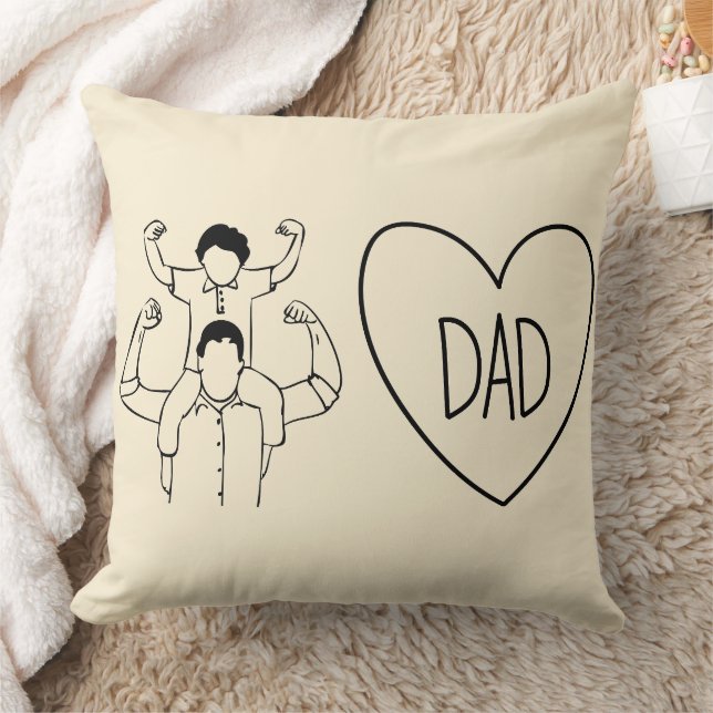 Strong Dad Shoulder Ride Heart Outline Cushion (Blanket)