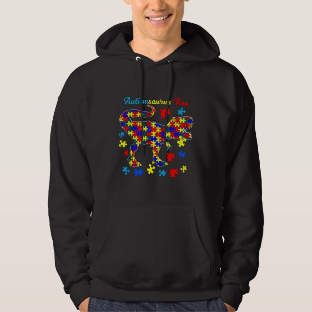 Strong Dinosaur Autismsaurus Rex Autism Awareness Hoodie (Front)