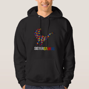 Strong Dinosaur Sister Saurus Autism Awareness Hoodie