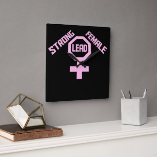 Strong Female Lead Feminist Empowerment Quote Logo Square Wall Clock