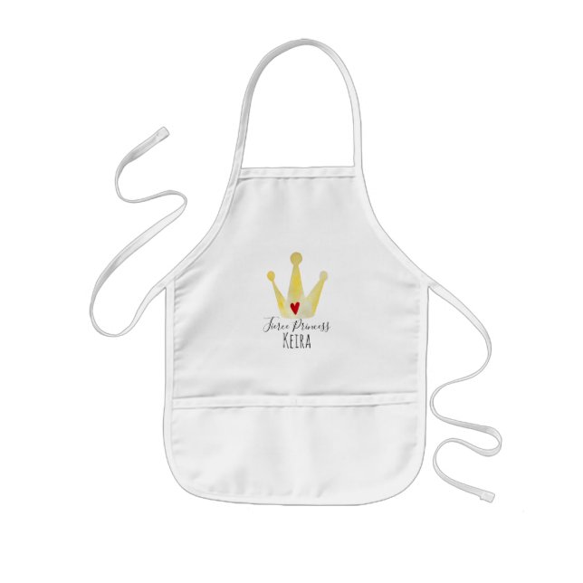 Strong Girl Watercolor Crown Princess with Name Kids Apron (Front)
