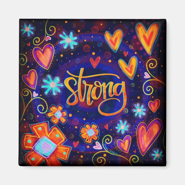 Strong Hearts Pretty Floral Colourful Inspirivity Magnet (Front)
