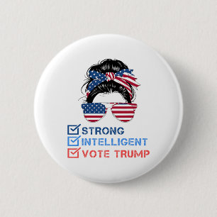 Strong Intelligent Women For Trump Girl Mega Check 6 Cm Round Badge