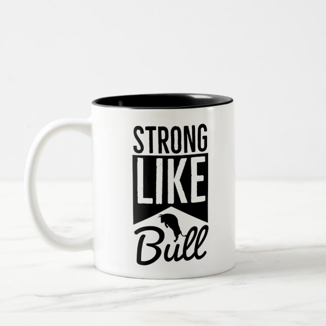 Strong Like Bull - Workout Routine Two-Tone Coffee Mug (Left)