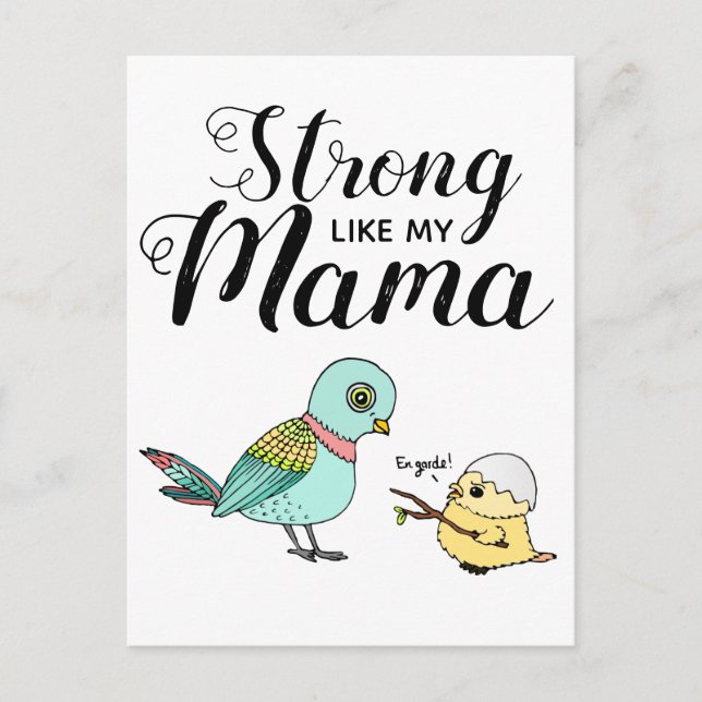 Strong Like My Mama | Funny Mother & Baby Birds Postcard (Front)
