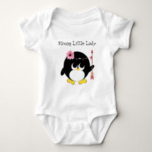 Strong Little Lady Cute Penguin Baby Bodysuit