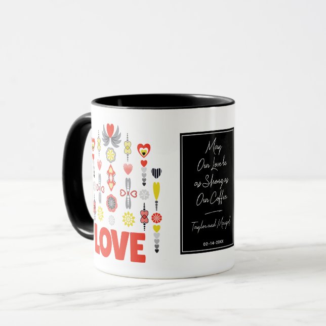 Strong Love and Coffee Cute Couple's Minimalist Mug (Front Left)