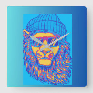 Strong Male Lion-Courage Special Colour Effects Square Wall Clock